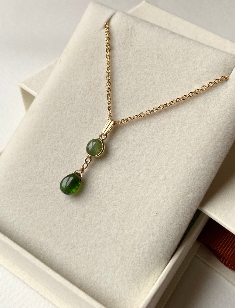 Forest Green Tourmaline Pendant Necklace, October Birthstone Necklace