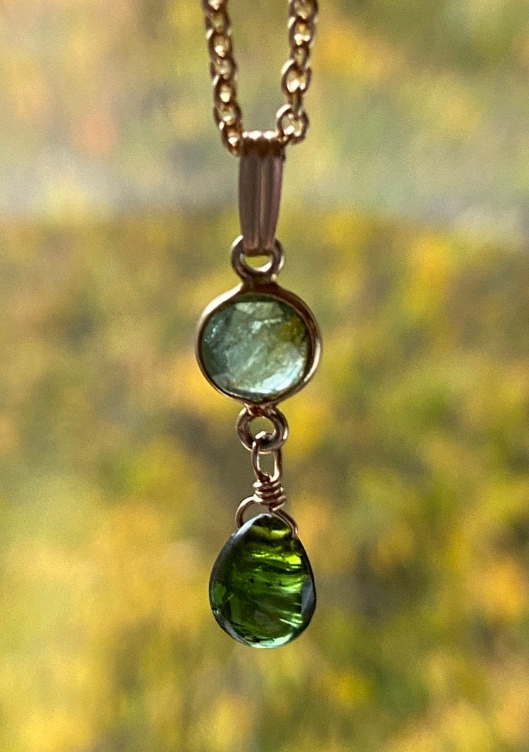 Forest Green Tourmaline Pendant Necklace, October Birthstone Necklace