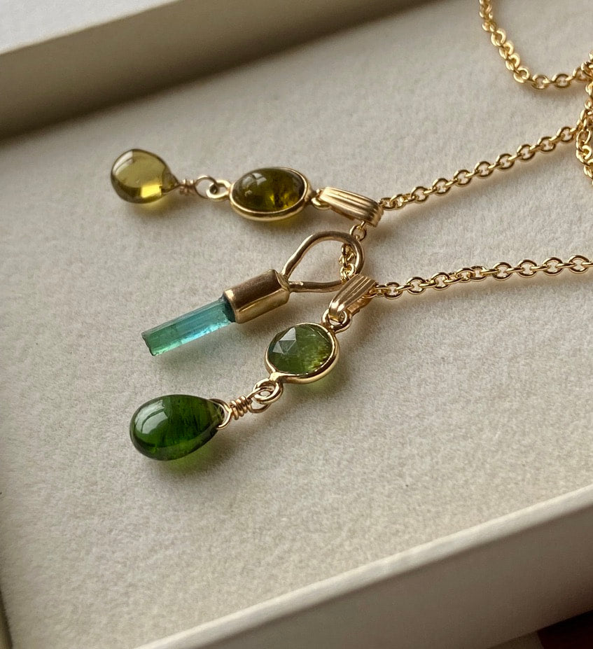 Forest Green Tourmaline Pendant Necklace, October Birthstone Necklace