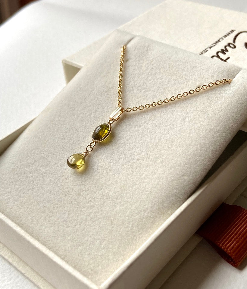 Olive Green Tourmaline Pendant Necklace, October Birthstone Necklace