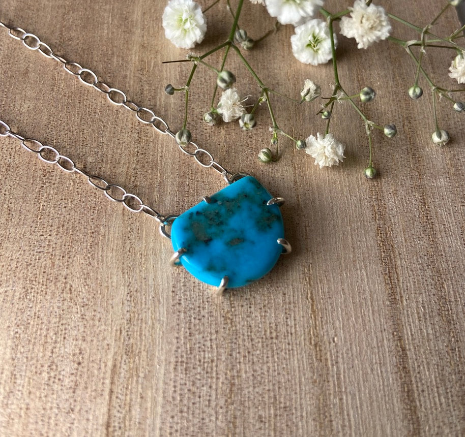 Raw Arizona Turquoise Pendant Necklace, December Birthstone