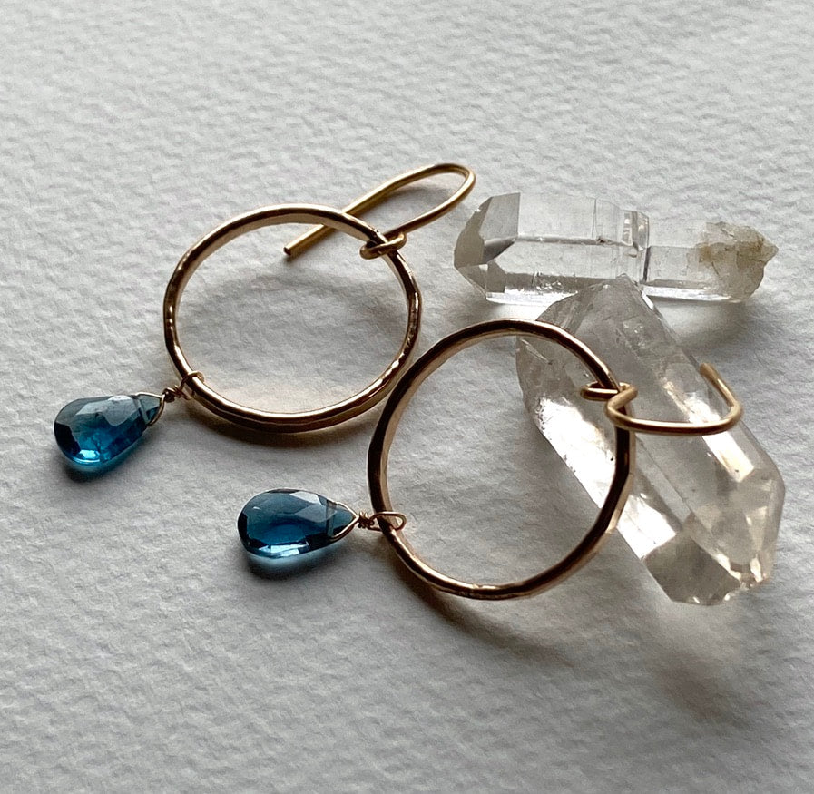London Blue Topaz Textured Hoop Earrings, November Birthstone Earrings