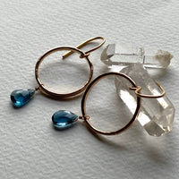 London Blue Topaz Textured Hoop Earrings, November Birthstone Earrings