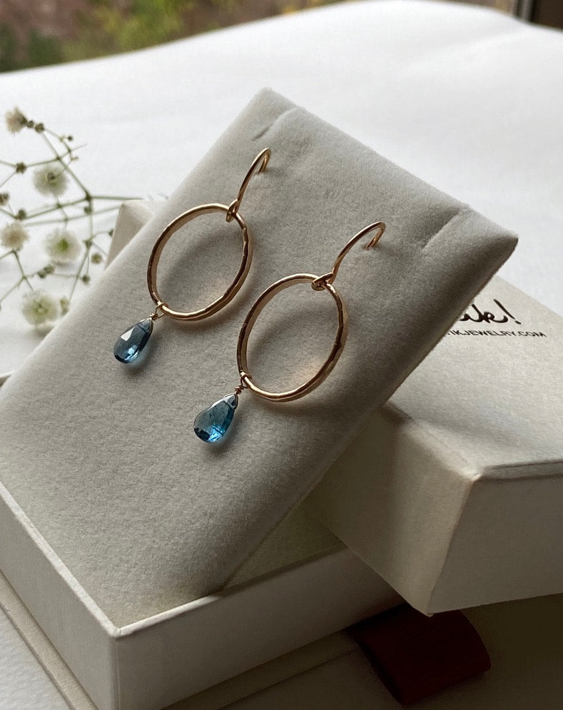 London Blue Topaz Textured Hoop Earrings, November Birthstone Earrings