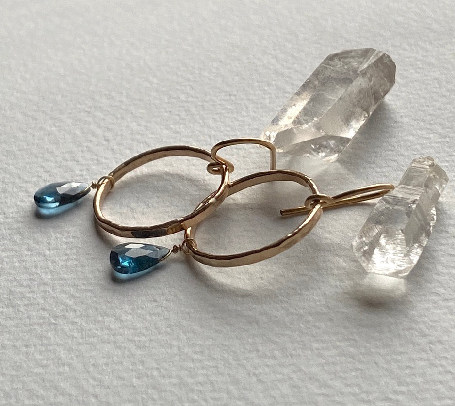 London Blue Topaz Textured Hoop Earrings, November Birthstone Earrings