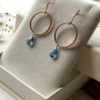 London Blue Topaz Textured Hoop Earrings, November Birthstone Earrings