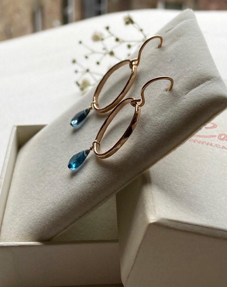 London Blue Topaz Textured Hoop Earrings, November Birthstone Earrings