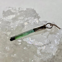 Raw Indicolite Blue Green Tourmaline Pendant Necklace, October Birthstone Pendant Necklace, Sterling Silver