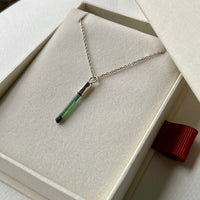Raw Indicolite Blue Green Tourmaline Pendant Necklace, October Birthstone Pendant Necklace, Sterling Silver