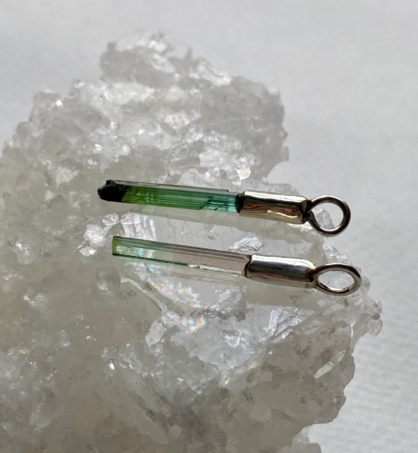 Raw Indicolite Blue Green Tourmaline Pendant Necklace, October Birthstone Pendant Necklace, Sterling Silver