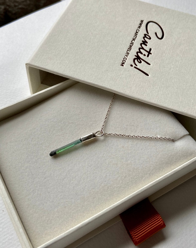 Raw Indicolite Blue Green Tourmaline Pendant Necklace, October Birthstone Pendant Necklace, Sterling Silver