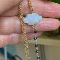 Rainbow Moonstone Cloud and Blue Sapphire Pendant Necklace