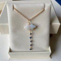 Rainbow Moonstone Cloud and Blue Sapphire Pendant Necklace