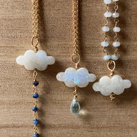 Rainbow Moonstone Cloud and Blue Sapphire Pendant Necklace