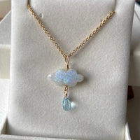 Rainbow Moonstone Cloud and Sky Blue Topaz Pendant Necklace