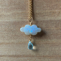 Rainbow Moonstone Cloud and Sky Blue Topaz Pendant Necklace