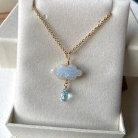 Rainbow Moonstone Cloud and Sky Blue Topaz Pendant Necklace