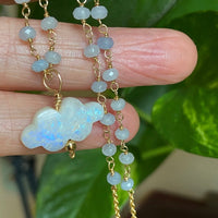 Rainbow Moonstone Cloud and Blue Chalcedony Pendant Necklace