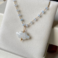 Rainbow Moonstone Cloud and Blue Chalcedony Pendant Necklace