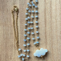 Rainbow Moonstone Cloud and Blue Chalcedony Pendant Necklace