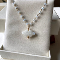Rainbow Moonstone Cloud and Blue Chalcedony Pendant Necklace