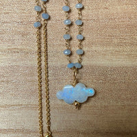 Rainbow Moonstone Cloud and Blue Chalcedony Pendant Necklace