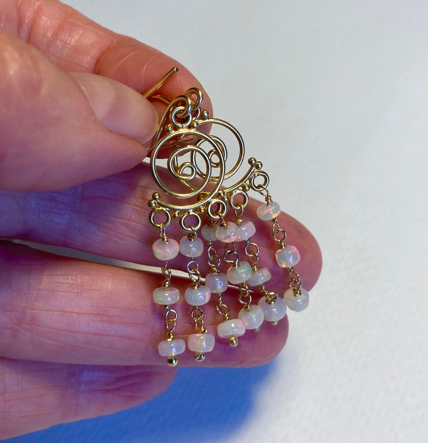 Ethiopian White Opal Earrings, October Birthstone