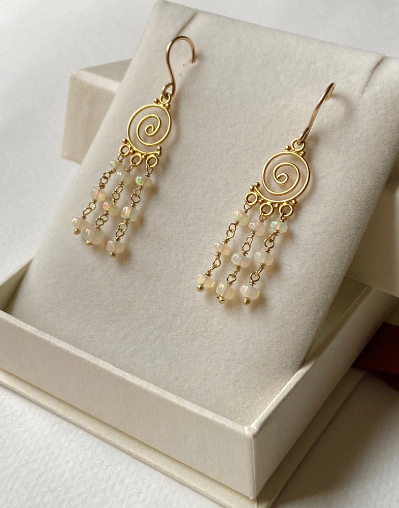 Ethiopian White Opal Earrings, October Birthstone