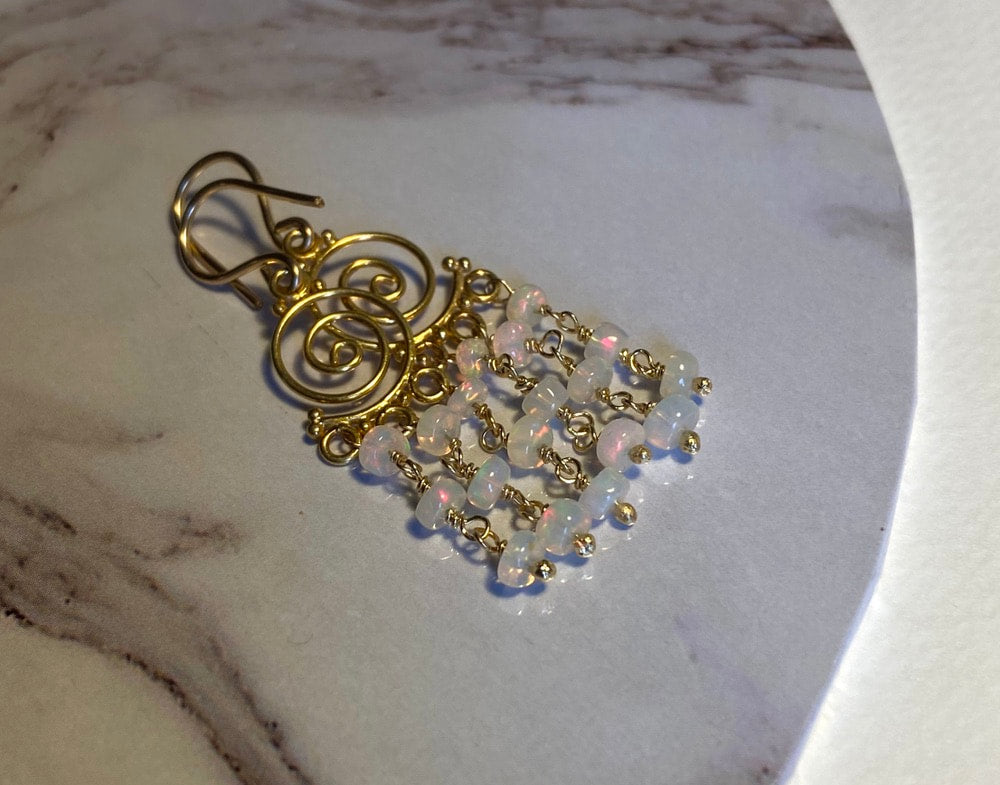 Ethiopian White Opal Earrings, October Birthstone