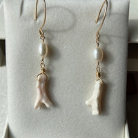 Vintage Angel Skin Coral Branch and Pearl Earrings