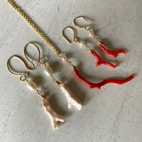 Vintage Angel Skin Coral Branch and Pearl Earrings
