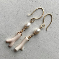 Vintage Angel Skin Coral Branch and Pearl Earrings