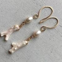 Vintage Angel Skin Coral Branch and Pearl Earrings