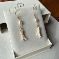 Vintage Angel Skin Coral Branch and Pearl Earrings