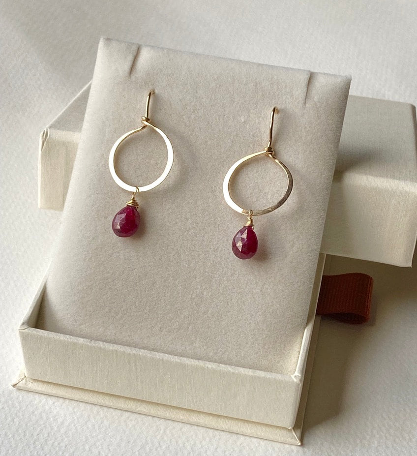 Textured Hoop Earrings with Golden Rutilated Quartz