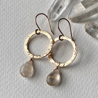 Textured Hoop Earrings with Golden Rutilated Quartz