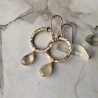 Textured Hoop Earrings with Golden Rutilated Quartz