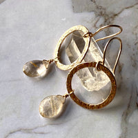 Textured Hoop Earrings with Golden Rutilated Quartz