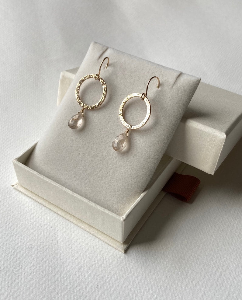 Textured Hoop Earrings with Golden Rutilated Quartz