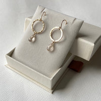 Textured Hoop Earrings with Golden Rutilated Quartz