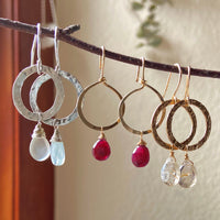 Textured Hoop Earrings with Golden Rutilated Quartz