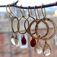 Textured Hoop Earrings with Golden Rutilated Quartz