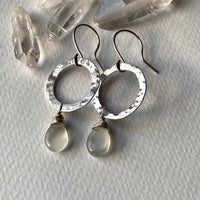 Textured Silver Hoop Earrings with Sri Lankan Moonstone