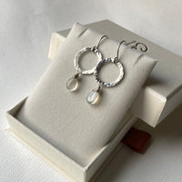 Textured Silver Hoop Earrings with Sri Lankan Moonstone