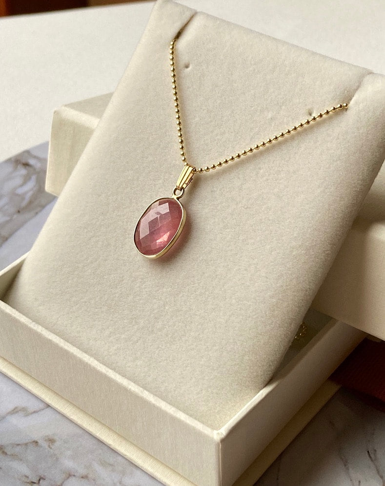 Pink Sapphire Pendant Necklace, September Birthstone Necklace