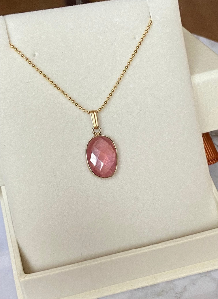 Pink Sapphire Pendant Necklace, September Birthstone Necklace