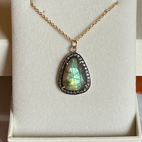 Large Labradorite and White Topaz Pendant Necklace, November Birthstone