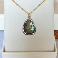 Large Labradorite and White Topaz Pendant Necklace, November Birthstone