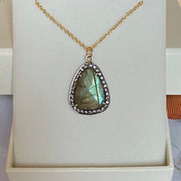 Large Labradorite and White Topaz Pendant Necklace, November Birthstone