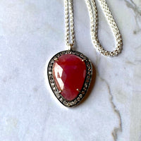 Large Ruby and White Topaz Pendant Necklace, July Birthstone Necklace